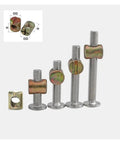 Furniture Barrel Nuts And Hammer Nuts Kit For DIY Woodworking, M4-M8 Screws, Zinc Alloy 8-18mm, flush design, image of screws and connectors
