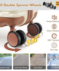 360 double spinner wheels of the Road Trip Ready 5 Piece Luggage Set demonstrating noise reduction and wear resistance on various road surfaces