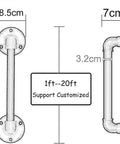 Rock Solid Black Wrought Iron Stair Handrail Wall Mounted Banister With Heavy Duty Brackets For Indoor Outdoor Porch Deck 15 Feet Built To Last Quick Diy Setup showing dimensions and customizable length options.