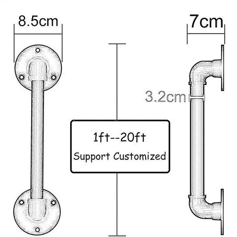 Rock Solid Black Wrought Iron Stair Handrail Wall Mounted Banister With Heavy Duty Brackets For Indoor Outdoor Porch Deck 15 Feet Built To Last Quick Diy Setup showing dimensions and customizable length options.