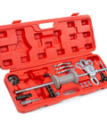 Open red case with Automotive Slide Hammer Axle Puller Kit With Rear Wheel Bearing Hub Removal Attachments CR V Steel Jaw Set