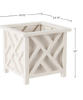 Lattice Design Outdoor Planter Box 14.75 Inch Square 13 Inch Tall White Plant Pot For Front Porch Decor Durable Weather Resistant
