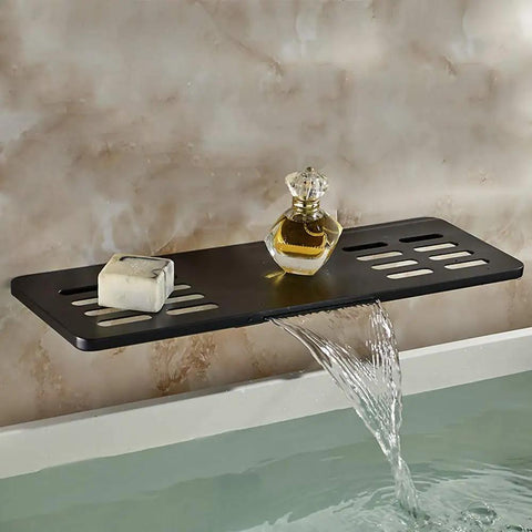 20 Inch Ceiling Mounted Rain Shower System Heavy Duty Pressure Balanced Mixer Valve Waterfall tub spout with soap and oil bottle.