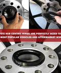 Image showing hands installing 4 Pack Hub Centric Rings Poly Carbonate Wheel Adapters 73mm Outside 56mm Inside Bore.