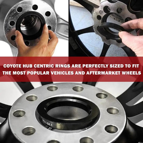 Image showing hands installing 4 Pack Hub Centric Rings Poly Carbonate Wheel Adapters 73mm Outside 56mm Inside Bore.