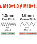 Comparison of M10x1.0 and M10x1.5 thread pitches for M10x1.0 Male to 3/8-24 Female Adapter for Antennas