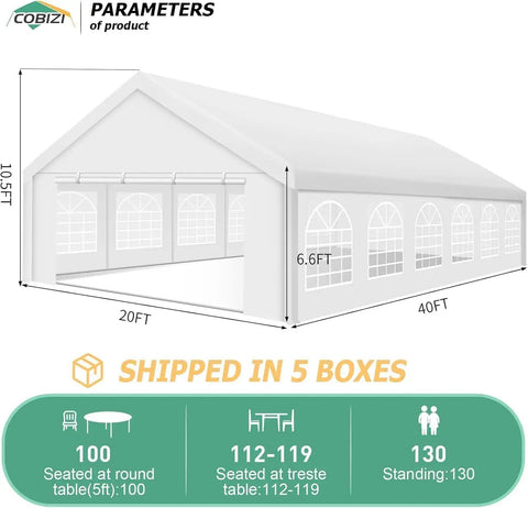 Heavy Duty 20x40 Outdoor Party Tent With 12 Sidewalls And 16 Church Windows White Event Shelter For Backyard Parties Weddings And BBQs Powder Coated Finish Better Than Galvanized For Maximum Durability