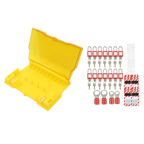 Lockout Tagout Kit With Visual Management And Durable Padlocks For Factory Safety Supplies That Go Hard Heavy Duty Lockout Station In Engineering Plastic 22 By 15 Inches Keeps Locks Secure And Prevents Unauthorized Access in yellow with components