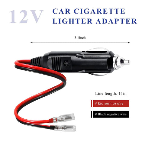 Heavy Duty Fused Cigarette Lighter Male Plug With Embedded 15A Safety Fuse And Crisp Led Glow, showing red and black wires.