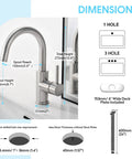 Brushed Nickel Bar Sink Faucet With Lead Free 304 Stainless Steel, Single Hole Mount, Water Saving Ceramic Disc Valve dimensions