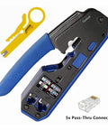 RJ45 RJ12 RJ11 Modular Crimp Tool For Cat5 Cat5e Cat6 Connectors Strip Cut Crimp In One Blue Handle Includes Five Network Connectors