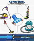 ConnectALL flexible silicone universal hose connector for various vacuum types, showcasing compatibility with different models.
