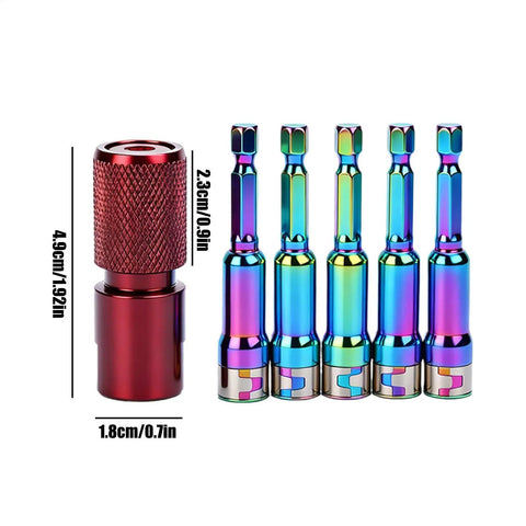Versatile Carbon Steel Drill And Angle Grinder Converter Quick Release Attachment with multicolor sockets and dimensions shown