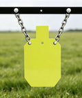 AR500 Steel Target Gong Set with anti-splatter shooting plate shown outdoors, ideal for precision shooting practice.
