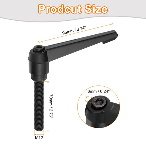 Adjustable M12 X 70mm Knob Handle With Push Button Ratchet Quick Release Locking Rotating Bolt For Lathe Machinery, product size view