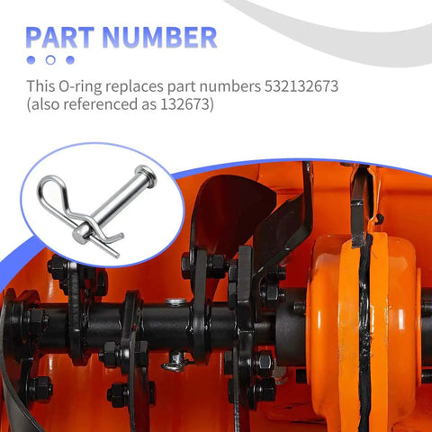 532132673 Clevis Pin And Hairpin Clip Kit 2 Pack shown installed in orange tiller mechanism
