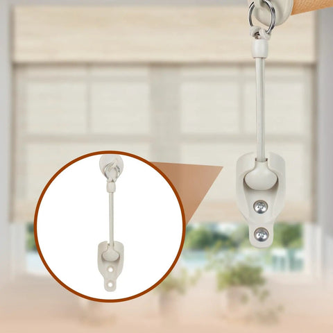 2 Pack Bungee Replacement Kit For Outdoor Sun Shades And Roller Blinds, beige kit in use with close-up of attachment and screws