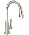 Crisp Brushed Nickel Kitchen Faucet Featuring Heavy Duty Pull Down Sprayer Top Shelf Single Handle Control Hassle Free Four Inch Setup Spot Shield Finish