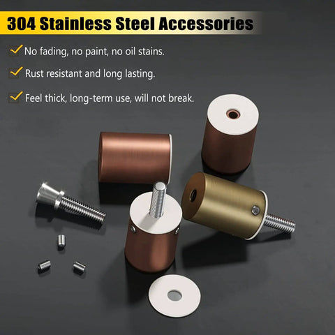 304 stainless steel accessories with rust-resistant finish, showing multiple fittings in various colors and screws.
