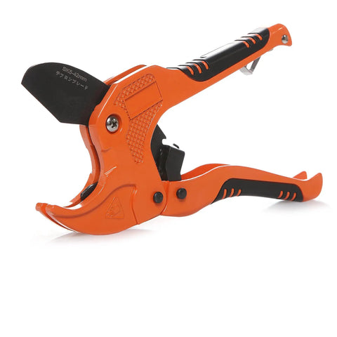 Ratcheting Pipe Cutter for PVC PEX and PPR Tubing, One Hand Operation, Fast Clean Cuts With Ratchet Drive, Cuts Up To One And A Quarter Inch Outer Diameter, Easy to Use Hose and Tube Cutter