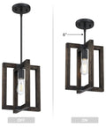 Three Pack One Light Cozy Farmhouse Natural Pine Wood Hanging Pendant Lights With Black Metal Frame For Entryway
