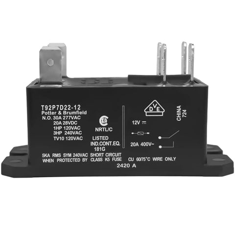 Beefy 30A 12V DC Panel Mount Relay With DPST NO Contacts for high power PCB switching, black casing, terminal view