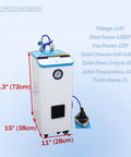 Pro Grade Industrial Steam Generator Boiler With 7 Liter Tank And 3.5 Kilowatt Motor delivers steam with iron and pressure gauge from side view.