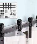 60 Inch Bi Folding Sliding Barn Door Hardware Kit For Four Bifold Doors Heavy Duty Black Steel installed on white doors
