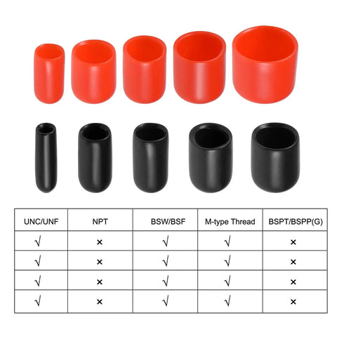 25 Pack Round Rubber End Caps Orange Vinyl Covers For 1/4in 3/8in 1/2in 5/8in And 3/4in Inner Diameter Thread Protectors displayed