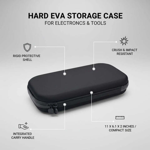 Badass Eva Hard Shell Carrying Case With Handle Crush Proof Protective Storage Box For Electronics Tools And Small Accessories Road Ready Gear Bag No Sweat Travel Organizer Built Damn Tough Comfy Commute Essentials compact black EVA case with integrated handle, 11 x 6.1 x 2 inches, crush and impact resistant.