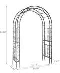 Built Tough 7Ft Steel Garden Arbor With Side Trellis Rust Resistant Powder Coated Archway For Backyard Weddings And Outdoor Decor Includes Ground Stakes Easy Assembly, dimensions displayed