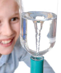 Child observing a water vortex in a plastic bottle using Kid Friendly Tornado Bottle Connector Kit 20 Pieces Plastic Vortex Tubes.