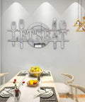 Lets Eat Wall Decor Sign In Silver Acrylic Mirror Letters For Kitchen Or Dining Room Reflective Wall Decal With Knife Spoon Fork Motif