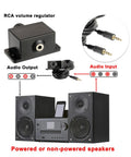Diagram of universal car amplifier level controller with 3.5mm cable, sub amp gain knob, and speaker connections