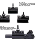 Wedge Type Quick Change Tool Post Set for Mini Lathe 6 to 9 Inch Swing with 250001 tool holders and knurling tool shown