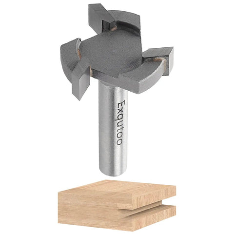 One Quarter Inch Shank One Inch Cutting Diameter T Shape CNC Spoilboard Surfacing Router Bit For Bottom Cleaning And Wood Milling Planing Tool Pro Grade Carbide Mortising Router Bit Long Lasting, front view with wooden surface example.