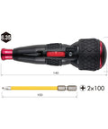 Electric Ball Grip Screwdriver With One Bit, 3.6V Li Ion Battery, dimensions 140mm x 45mm, shown with yellow screwdriver bit
