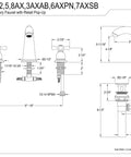 Technical drawing of Victorian Widespread Bathroom Faucet in Matte Black, showing dimensions and deck mount installation layout.