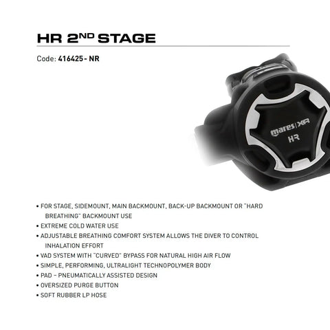 HR Second Stage Cold Water Diver Regulator With Adjustable Breathing Comfort, lightweight technopolymer, black design view