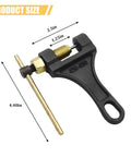 Beefy Heavy Duty Motorcycle And Bicycle Chain Breaker Tool, cast iron with dimensions; 4.40in length, 2.5in width.