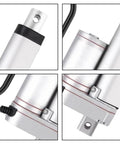 Close-up of Built Like A Tank 12V Linear Actuator With Self Locking Motor and Mounting Bracket, showcasing aluminum design details.