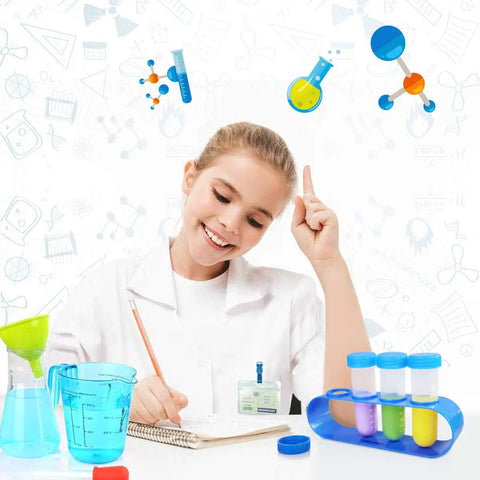 Child in lab coat using Kids Science Experiment Kit With Hands On Lab Coat Dress Up Costume For Role Play And STEM Learning Fun Gift