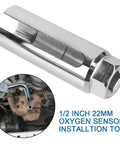 Top Tier Offset Oxygen Sensor Socket 7/8 Inch And 22 Millimeter With Wire Gate Access For Quick Side Reach Universal Car Fix Tool showing chrome vanadium steel material.
