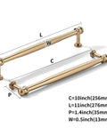 10 Pack 10 Inch Hole Center Cabinet Pulls in Champagne Bronze heavy duty kitchen cabinet handles showcasing dimensions.