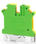 DIN Rail Ground Terminal Block With Screw Clamp For 600V 30A Electrical Wiring, Supports 24-10 AWG Conductors, green side view