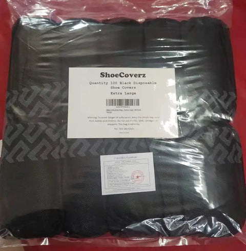 Pack of 100 Black Industrial Disposable Shoe Covers Extra Thick 45 GSM, One Size Fits Most Up To Size 12, Elastic Banded Cuff