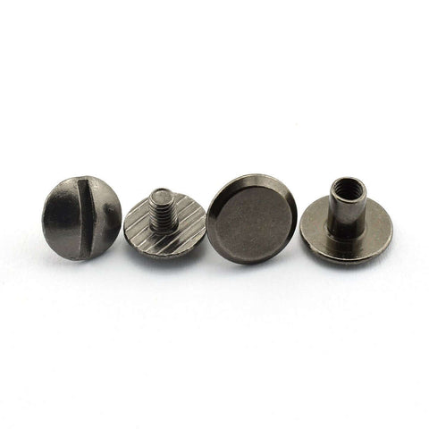 15 Sets Chicago Screws For Book Binding And Leather Craft Round Slotted Head Binding Bolts Dope Quality Carbon Steel Nickel Plated Black Finish 4 By 6mm One Quarter Inch Length DIY Rivet Style Fasteners For Projects