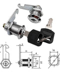 Heavy Duty Metal Cylinder Lock For Cabinets, Lockers, Drawers, And Mailboxes With Keys, Cam Lock Security with technical diagram