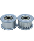 Heavy Duty HTD5M Timing Belt Idler Pulley With Double Sealed Bearing And Aluminum Build For Rock Solid Power Transfer and Smooth CNC Motion Control With 24t Pitch and 8mm Bore, side view showing two pulleys.
