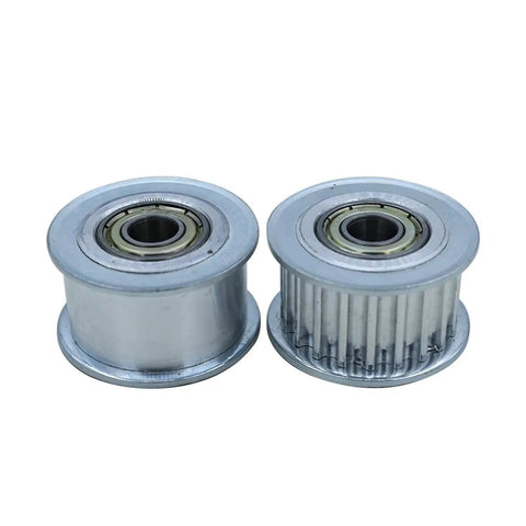 Heavy Duty HTD5M Timing Belt Idler Pulley With Double Sealed Bearing And Aluminum Build For Rock Solid Power Transfer and Smooth CNC Motion Control With 24t Pitch and 8mm Bore, side view showing two pulleys.